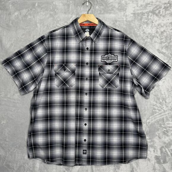 Harley-Davidson Museum Shirt Mens 2XL Black Plaid Short Sleeve Button Down 115th - Picture 1 of 12